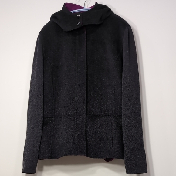 St. John | Angora Cashmere Wool Blend Hooded Soft Coat Size 14 - Picture 2 of 10